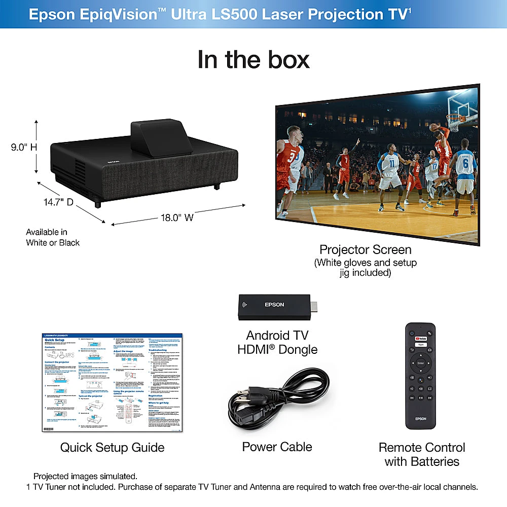 Epson® Epson 120" EpiqVision Ultra LS500 4K PRO-UHD Laser Projection TV White 7 Epson® Epson 120" EpiqVision Ultra LS500 4K PRO-UHD Laser Projection TV White - Image 7