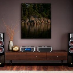 NAD Masters Series M23 HybridDigital Stereo Power Amplifier -Home Electronics Store NADM23M33onWoodCabinetwithDaliTowersWide Facebook 2048x2048 1