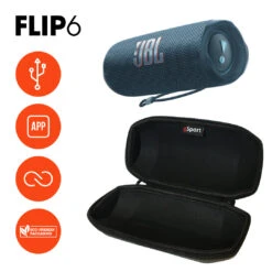 JBL FLIP 6 Portable Waterproof Speaker With GSport Carbon Fiber Case -Home Electronics Store gSport Flip6 Bundle Info Blue