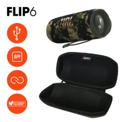 JBL FLIP 6 Portable Waterproof Speaker With GSport Carbon Fiber Case -Home Electronics Store gSport Flip6 Bundle Info Camo