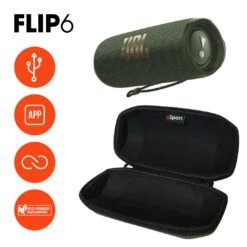 JBL FLIP 6 Portable Waterproof Speaker With GSport Carbon Fiber Case -Home Electronics Store gSport Flip6 Bundle Info Green