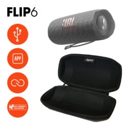 JBL FLIP 6 Portable Waterproof Speaker With GSport Carbon Fiber Case -Home Electronics Store gSport Flip6 Bundle Info Grey