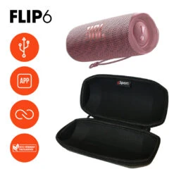 JBL FLIP 6 Portable Waterproof Speaker With GSport Carbon Fiber Case -Home Electronics Store gSport Flip6 Bundle Info Pink