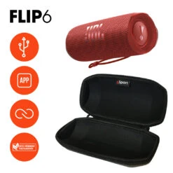 JBL FLIP 6 Portable Waterproof Speaker With GSport Carbon Fiber Case -Home Electronics Store gSport Flip6 Bundle Info Red