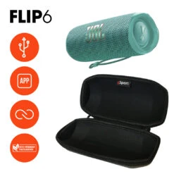 JBL FLIP 6 Portable Waterproof Speaker With GSport Carbon Fiber Case -Home Electronics Store gSport Flip6 Bundle Info Teal