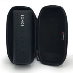 Sonos Roam Portable Smart Speaker With GSport Carbon Hardshell Travel Case -Home Electronics Store gSport Sonos Roam Carbon Open Standing Inside Black
