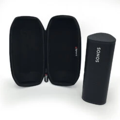 Sonos Roam Portable Smart Speaker With GSport Carbon Hardshell Travel Case -Home Electronics Store gSport Sonos Roam Carbon Open Standing Outside Black