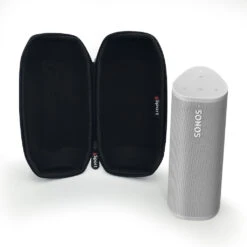 Sonos Roam Portable Smart Speaker With GSport Carbon Hardshell Travel Case -Home Electronics Store gSport Sonos Roam Carbon Open Standing Outside White